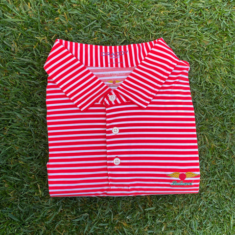 Red and White Stripe Polo by B. Draddy Sport